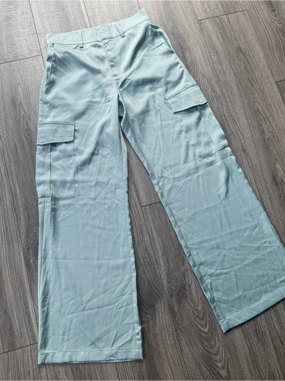 Light Blue Wide-Leg Cargo Trousers